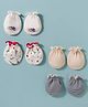 Ben Benny Interlock Knit Mittens with Solid Striped & Heart Print Pack of 4 - White Grey & Beige