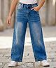 Arias Cotton Woven Full Washed  Denim Wide Leg Jeans - Blue