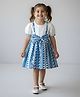 Bella Moda Cotton Woven Half Sleeves Abstract Printed Bow Applique Detailed Dress - Blue