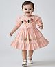 Bella Moda Cotton Woven Half Sleeves Birds Embroidered Dress - Peach