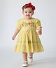 Bella Moda Cotton Woven Half Puffed Birds Embroidered  Dress   - Yellow