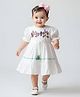 Bella Moda Cotton Woven Half Puffed Birds Embroidered  Dress - White
