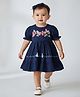 Bella Moda Cotton Woven Half Puffed Birds Embroidered  Dress - Blue