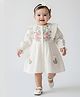 Bella Moda Cotton Woven Full Sleeves Floral Embroidered Frill Detailed Dress - Cream