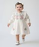 Bella Moda Cotton Woven Full Sleeves Floral Embroidered Frill Detailed Dress - Cream