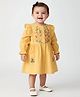 Bella Moda Cotton Woven Full Sleeves Floral Embroidered Frill Detailed Dress - Yellow