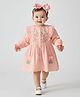 Bella Moda Cotton Woven Full Sleeves Floral Embroidered Frill Detailed Dress - Pink