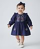 Bella Moda Cotton Woven Full Sleeves Floral Embroidered Frill Detailed Dress - Blue