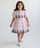 Bella Moda Cotton Woven Half Puffed Sleeves Floral Embroidered Dress - Pink