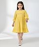 Bella Moda Cotton Woven Three Fourth Puffed Sleeves Floral Designed Dress - Yellow