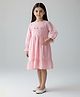 Bella Moda Cotton Woven Three Fourth Puffed Sleeves Floral Designed Dress - Pink