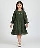 Bella Moda Cotton Woven Three Fourth Puffed Sleeves Floral Designed Dress - Green