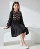 Bella Moda Cotton Woven Full Sleeves Floral Embroidered Dress - Black