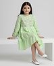 Bella Moda Cotton Woven Full Puffed Sleeves Floral Embroidered Dress - Sea Green