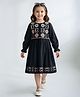 Bella Moda Cotton Woven Full Puffed Sleeves Abstract Embroidered Dress - Navy Blue
