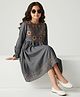 Bella Moda Cotton Woven Full Sleeves Abstract Embroidered Dress - Grey