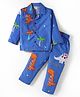 Rikidoos Cotton Woven Full Sleeves Palm Tree Printed Shirt & Pyjama Night Suit With Dino Print - Blue