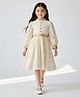 Bella Moda Cotton Woven Full Puffed Sleeves Sequins Embellished Dress - Cream