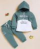 I Love Mom Cotton Lurex Knit Full Sleeves Typography Embroidered Cropped Winter Hoodie With Inner Tee & Joggers Set - Green