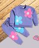 I Love Mom Cotton Lurex Knit Full Sleeves Floral Printed Winter Sweatshirt & Joggers Set - Blue