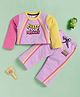 I Love Mom Cotton Lurex Knit Full Sleeves Colour Blocked Chase Your Dreams Text Printed Winter Sweatshirt & Pants Set - Purple