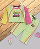 I Love Mom Cotton Lurex Knit Full Sleeves Colour Blocked Chase Your Dreams Text Printed Winter Sweatshirt & Pants Set - Light Green