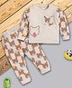 I Love Mom Cotton Lurex Knit Full Sleeves Teddy Printed Winter Sweatshirt & Joggers Set - Orange Beige
