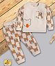 I Love Mom Cotton Lurex Knit Full Sleeves Teddy Printed Winter Sweatshirt & Joggers Set - Orange Beige