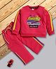 I Love Mom Cotton Lurex Knit Full Sleeves Typography Printed Winter Sweatshirt & Pants Set - Red