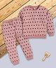 I Love Mom Cotton Lurex Knit Full Sleeves Bear Motifs Printed Coordinating Winter Sweatshirt & Joggers Set - Pink
