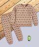 I Love Mom Cotton Lurex Knit Full Sleeves Bear Motifs Printed Coordinating Winter Sweatshirt & Joggers Set - Beige