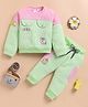 I Love Mom Cotton Lurex Knit Full Sleeves Unicorn Patch Detailed Winter Sweatshirt & Joggers Set - Green