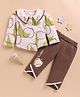 I Love Mom Cotton Lurex Knit Full Sleeves Fruits Printed Top & Pant Set - Brown
