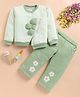 I Love Mom Cotton Lurex Knit Full Sleeves Floral Applique Detailed Winter Sweatshirt & Joggers Set - Green