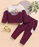 I Love Mom Cotton Lurex Knit Full Sleeves Teddy  Patch Detailed Winter Sweatshirt & Pant Set - Brown