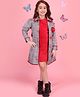 Cutecumber Chiffon Knit Full Sleeves Solid Dress With Checked Jacket - Red