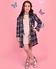 Cutecumber Chiffon Knit Textured Dress With Full Sleeves Checked Winter Coat Set - Blue