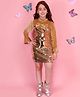 Cutecumber Knit Full Sleeves Bow Applique Detailed & Sequin Embellished Dress - Golden