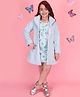 Cutecumber Fur Woven Floral Printed  Dress With Full Sleeves  Coat - Aqua