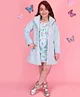 Cutecumber Fur Woven Floral Printed  Dress With Full Sleeves  Coat - Aqua