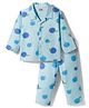 Babyhug Cotton Knit Full Sleeves Shirt & Pyjama Co-ord Night Suit With Fruit Print - Light Blue
