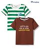 Honeyhap Premium 100% Cotton Knit Half Sleeves Striped & Text Printed T-Shirts With Bio Finish Pack of 2 - Brown & Green