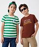 Honeyhap Premium 100% Cotton Knit Half Sleeves Striped & Text Printed T-Shirts With Bio Finish Pack of 2 - Brown & Green