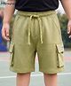 Honeyhap Premium 100% Cotton Knit Knee Length Solid Bermuda With Cargo Pockets & Bio Finish - Olive Green