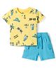Doodle Poodle 100% Cotton Single Jersey Knit Half Sleeves T-Shirt & Shorts Set with Beach Theme Print - Lemon & Blue
