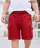 Honeyhap Premium 100% Cotton Knit Knee Length Solid Bermuda With Cargo Pockets & Bio Finish - Red