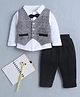 BUMZEE Cotton Knit Full Sleeves Checked 3 Piece Party Suit With Attached Bow - White & Black