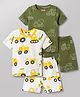 Babyhug Cotton Knit Half Sleeves T-Shirts & Shorts Night Suits with Vehicle Print Pack of 2 - Green & White