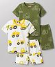 Babyhug Cotton Knit Half Sleeves T-Shirts & Shorts Night Suits with Vehicle Print Pack of 2 - Green & White