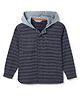 Tales & Stories Cotton Woven Full Sleeves Striped & Hooded Shirt - Navy Blue